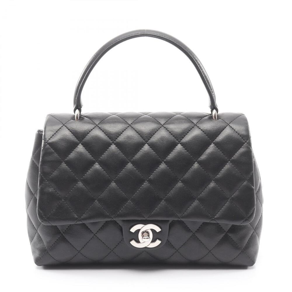 Chanel Matelasse Top Handle Bag Handbag Lambskin Sheepskin Black